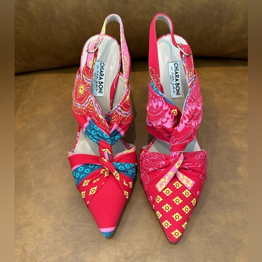 NEW Chiara Boni La Petite Robe Colorful Twist Knot Point Strappy Heels 39 US 9 - Picture 4 of 6
